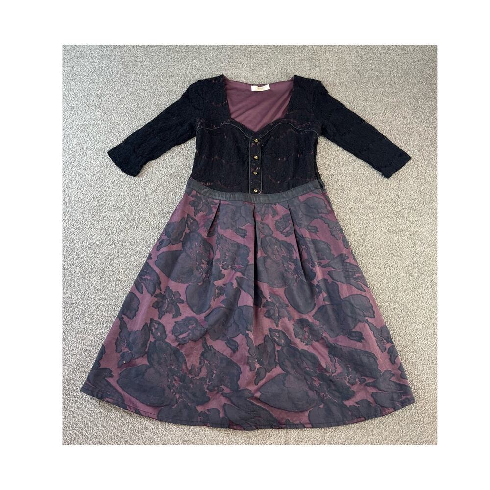 Gunbeyi Dress Dark Romantic‎ Mid Century Lace Floral Size Medium